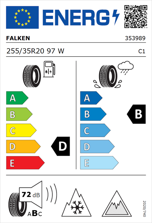 Tyre Label for Falken Eurowinter HS02 255/35R20 97W